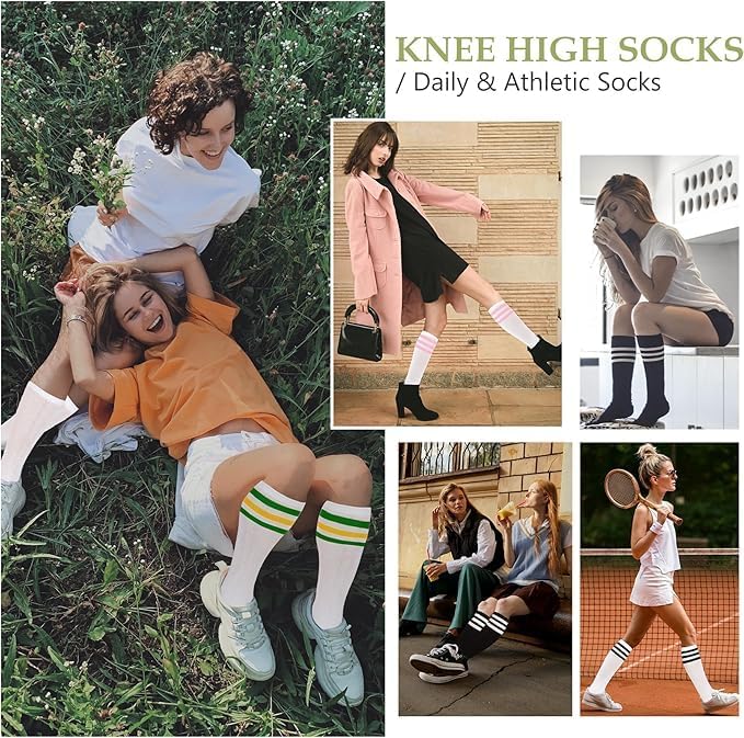 Zando Knee High Socks for Women Striped Athletic Long Tall Tube Socks Outdoor Sports Casual Thigh High Stockings - Image 4